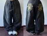 SHOPMOCHO Harajuku Vintage Hip-hop Pop Letters Embroidered Washed Baggy Jeans Ladies Y2K Gothic Fashion Casual High Waist Wide Leg Pants