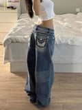 SHOPMOCHO Women Pants Autumn Blue Y2k Wash Cargo Jeans Vintage Baggy Denim Trousers Japanese 2000s Style Oversize Boyfriend Harajuku Jeans