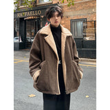 SHOPMOCHO Men Winter Berber Fleece Jacket Parka Coat Mens Multi-pockets Stand Collar Casual Thick Warm Jacket Man Khaki/Dark Gray