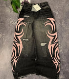 SHOPMOCHO Y2K High Street Dark Fashion Gothic Unisex Jeans American Harajuku Baggy Straight Pants Hip Hop Rock Trend Wide Pants