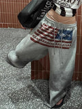SHOPMOCHO Y2K College American Hip-hop Goth Print Drawstring Wide Leg Sweatpants Loose 90s High Street Sports Trousers Floor Length Pants