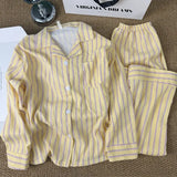 SHOPMOCHO Korean-Style Simple Striped Pajamas for Women, New Spring and Summer Loose Lazy Long-Sleeve and Long Pants Homewear Set