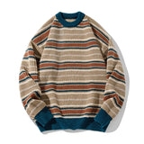 Shopmocho 2025 Autumn Winter New Fashion Men's Vintage Striped Casual Trendy Loose O-neck Long Sleeve Knitted Sweaters Male Pullovers Tops