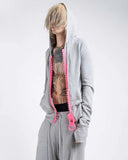 SHOPMOCHO New Y2K American-style women's solid color large zipper loose cropped color-block hoodie fashionable street Harajuku style