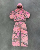 SHOPMOCHO Streetwear Pink Camo Zipper Hoodie Y2k Harajuku Retro Gothic Two Piece Set Mens and Womens New Fashion Casual Camo Sports Pants