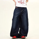 SHOPMOCHO Japanese Korean Versions Harajuku Men'S Jeans Fashion Casual Curved Pants Loose Pants Large Pockets Denim Straight Leg Pants