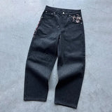 Shopmocho Harajuku Hip Hop baggy jeans Y2K goth plum blossom Embroidered high quality jeans women man American style men women street wear