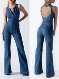 Shopmocho TARUXY Backless Heart Cutout Bodycon Jumpsuit For Women Casual Sleeveless Slim One-Piece Outfits Retro Denim Jumpsuits New 2025
