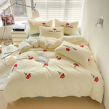 SHOPMOCHO Ins Embroidery  Bed Linen Twin Full Queen King Size  Bed Sheets Set  Adults Kids Floral Bed Flat Sheet Pillowcase Christmas Gift