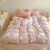 Shopmocho Pink Duvet Cover Set Classic Plaid Twin Queen Size Girls Boys Flat Sheet Pillowcase No Filler Soft Home Decor Bedding Set