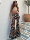 Shopmocho Mesh Leopard Print Trousers Woman Fashion High Waist Print Wide Leg Pants Female Elegant Printed Long Pants Bottoms