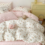 Shopmocho Pink Floral Bedding Set Soft Ins Single Double Queen Size Duvet Cover Flat Sheet Pillowcase Girls Home Totel Bed Linens