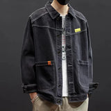 Shopmocho Loose Casual Men's Denim Jacket Trendy Hong Kong Style Splicing Workwear Spring Autumn Popular Individuality