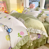 Shopmocho Cartoon Washed Cotton Bed Sheet Four-piece Set Non-cotton Thickened Brushed Quilt Cover Bed Skirt Style Princess Style Bedroom