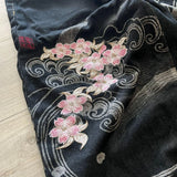 SHOPMOCHO New Black Wide Leg Denim Jeans Men Dragon Print Cherry Blossom Embroidery Vintage Washed Loose Harajuku Streetwear Casual Pants