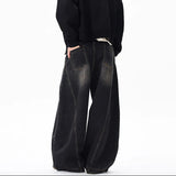 SHOPMOCHO Spring New Men'S Jeans Wide Leg Pants Loose Machete Jeans Vintage Lightning Cracked Denim Trousers