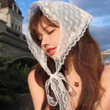 SHOPMOCHO Retro Sweet Flower Triangle Hair Scarf Women Girls Square Scarf Headband Korean French Pastoral Headdress Summer Lace Headwear
