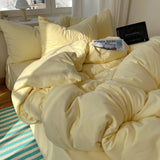 SHOPMOCHO Cotton Bedding Set 4pcs with Solid Bed Sheet Duvet Cover Pillowcases Single Couple Bedsheet King Queen Double Twin Size