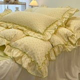 SHOPMOCHO 2/3Pc Korean Princess Style Floral Ruffles Bedding Set Single Queen Size Soft Skin-friendly Washed Cotton Duvet Cover Pillowcase