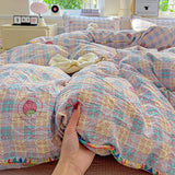SHOPMOCHO Flower Printed Duvet Cover Sets Queen/King Bedding Set with Shell Edge Washed Cotton dekbedovertrek 240x220  이불 커버 Bed Cover Set