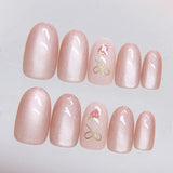 Shopmocho 24pcs Oval False Nails French Strawberry Butterfly Cat Eye Press on Nails Fake Nails DIY Manicure Detachable Nail Tips