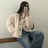 SHOPMOCHO American Fashion Loose Short Lamb Wool Jacket Fashion High Street Lambswool Jacket Winter Coat Women Jackets for Women