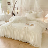 SHOPMOCHO 3pcs White Bedding set ruffles Duvet Cover Set (1*Duvet Cover + 2*Pillowcase, Without Core)for bedroom guest room