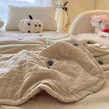 SHOPMOCHO Japanese Minimalism Skin-friendly Summer Blanket Spring  Breathable Single Double Duvet Washed Embroidered Comforter Thin Quilt