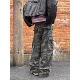 SHOPMOCHO Retro Washed Camouflage Workwear Casual Pants Men Women Slim Fit Straight Leg Micro Flared Wide Leg Long Trousers