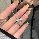 SHOPMOCHO Y2K Crystal Bowknot Heart Pendant Necklace for Women Pink Heart Aesthetic Necklace Clavicle Chain 2026 Trendy Party Jewelry Gift