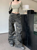 Shopmocho Autumn Winter New Low Rise Jeans Y2k Ladies American High Street Baggy Pants Woman Camouflage Drawstring Mop Jeans for Women