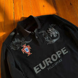 SHOPMOCHO Retro Long Sleeve Polo Shirt Y2k Casual Loose Letter Pattern Embroidery T Shirts Street Sweatshirt Men Cotton Jersey Lapel Golf