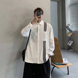 Shopmocho High End Men's Korean Style Shirt with Niche Design Woven Ribbon Splicing Light and Mature Temperament Long Sleeved Shirt Trend