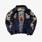 SHOPMOCHO Hip Hop Japan Harajuku Style Jacket Gothic Dragon Pattern Bomber Jackets High Quality Embroidered Y2k Zipper Fleece Lined Coat