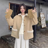 Shopmocho Retro Korean Style Women's Cotton Jacket Lamb Fur Unique Beautiful Short Size Autumn New Milk Series Cotton Coat