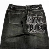 SHOPMOCHO American Street Trend Letter Embroidered Loose Jeans Men Harajuku Y2K New Hip Hop Oversized Wide-leg Pants Unisex Mopping Jeans