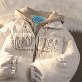SHOPMOCHO American New Niche Ins Fake Two-piece Hooded Bread Coat Y2K Street Fashion Loose Retro Couple Coat Tide Men And Women Streetwear