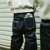 SHOPMOCHO Vintage Black Denim Jeans Trendy Disc Embroidery Men And Women Wide Leg Pants Hip Hop Harajuku Streetwear Casual Baggy Jeans