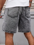 SHOPMOCHO Men's Summer Denim Shorts. Straight-Leg Fit. Ripped Design. Dark Gray Denim Embroidered Shorts