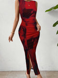 Shopmocho Women's Sexy Slim Fit Dress Summer Fashionable Printed Pattern High Elasticity Tight Fitting Sleeveless Women's Evening Dress