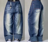 SHOPMOCHO Street Fashion Trend Skull Embroidered Jeans Women Harajuku Y2K New Hip Hop Joker Straight Wide-leg Pants Couple Casual Jeans