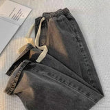 SHOPMOCHO Loose Straight Leg High Waist Elastic Waist Men's Jeans Spring Summer Vintage High Street Trendy Wide Leg Personalized Straight