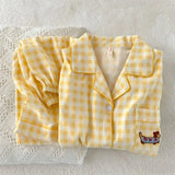 SHOPMOCHO Y2K Embroidery Plaid Dachshund 2PC Set Women's Pajamas Sweet Cute Short Sleeve Shorts Pajamas Lapel Neck New Summer Homewear