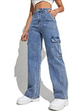 Shopmocho 2025 Women Korean Wide Leg Baggy Jeans Lady Chic Y2K Punk High Waist Cargo Denim Pants Streetwear Pockets Trashy Skater Trousers