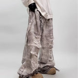 Shopmocho Hip-hop street clothing wasteland style tie-dye ripped jeans men 2025 autumn and winter new American retro baggy wide-leg pants