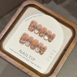 SHOPMOCHO 10Pcs Handmade Nude Color Press On Nails Sparkling Cat-Eye Cherry Star Marine Elements Sequins Cute Girlish Nail Suitable Summer