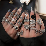 Shopmocho 24Pcs/Set Punk Gothic Rings Sets Silver Color Skeleton Spider Poker Joker Eyes Heart Rings For Men Fashion Hip Hop Jewelry Gifts