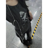 SHOPMOCHO Low Waist Vintage Denim Jeans Women's Printed Elastic Millennium Flared Pants Early Taste Design Classic Long Pants Cotton