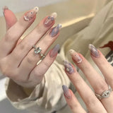 SHOPMOCHO 10Pcs Fashion Gentle Handwork Press On Nails French Style Flowers Butterfly Rhinestone Pearl Design Detachable False Nails Gift