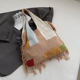 Shopmocho Cute Little Fish Relaxed Knitted Bag 2025 Summer New Commuter Versatile Shoulder Bag Contrasting Cut Out Tote Bag